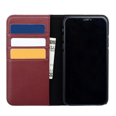 For iPhone Xs Max Genuine Leather Wallet Phone Case With Credit Card Holder