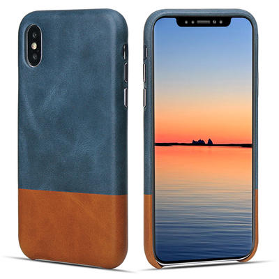 Vintage Color Contrast Genuine Leather Phone Back Case For iPhone XS