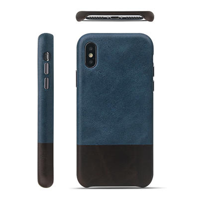 High Quality Blue And Black Leather Contrast Color Back Cover Phone Case