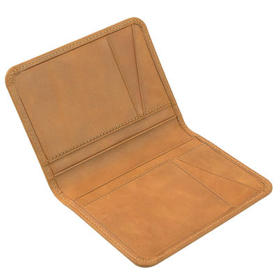 Bulk customized Slim High Quality Light brown Genuine Leather folding Business Name Credit Card Holder Case