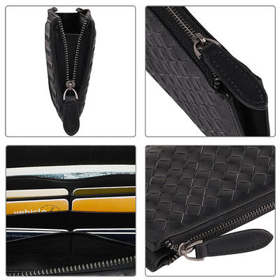High Quality Classic Black Genuine Leather Women Long Wallet