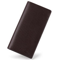 High Quality Classic Coffee Brown Genuine Leather Mens Long Wallet