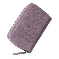 Genuine Leather Zipper Expandable Credit Card Organizer Wallet Bag