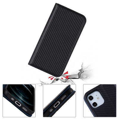 Custom Wallet Phone Case Card Insert Wallet Carbon Fiber Leather Phone Case For Iphone 12